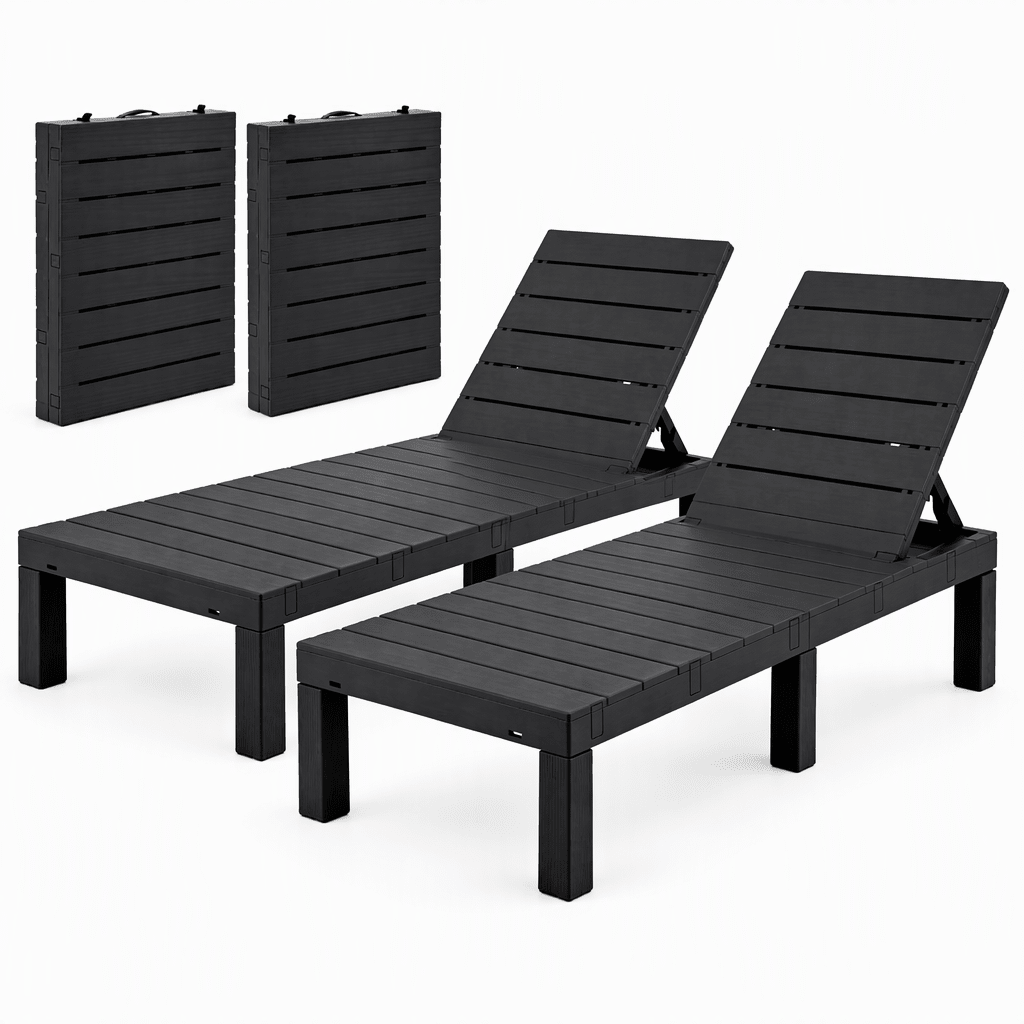 Gardeon folding slatted sun loungers in black - view 2