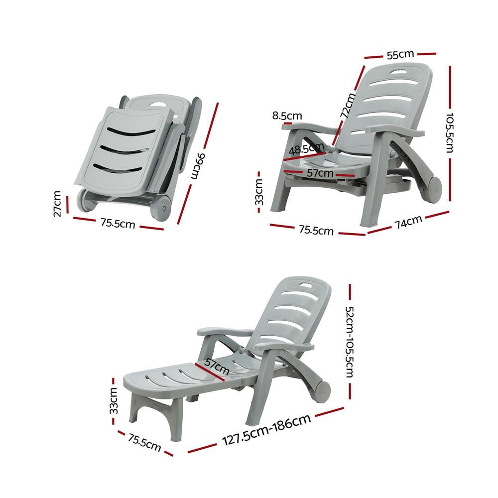 Gardeon grey folding sun loungers set of two - additional product image 3