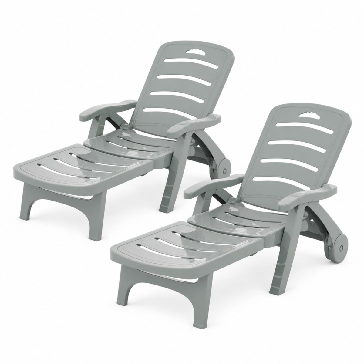 Gardeon 2-Pack Folding Sun Loungers with Wheels - Grey – product gallery image 4