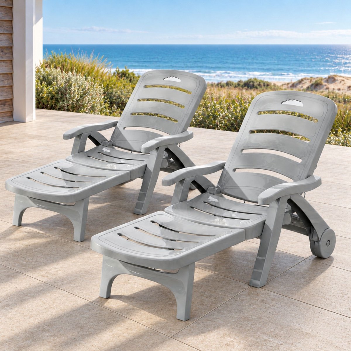 Gardeon 2-Pack Folding Sun Loungers with Wheels - Grey – product gallery image 8