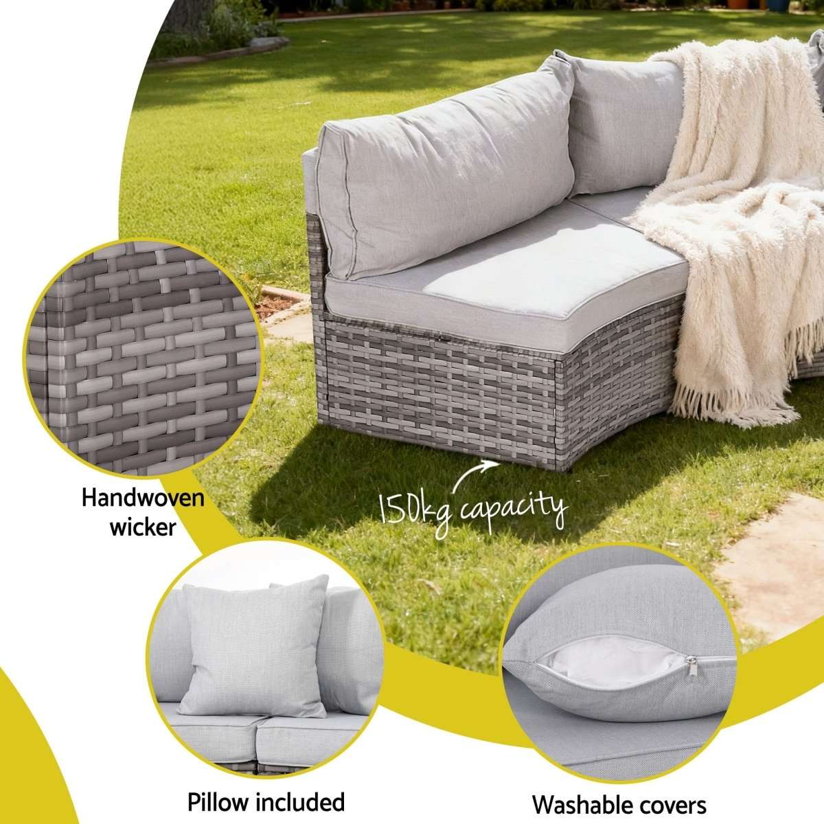Gardeon 2 PCS Outdoor Sofa Set Rattan Modular Chair Garden Patio Furniture Grey | Furniture > Outdoor > Outdoor Sofas & Lounge Sets