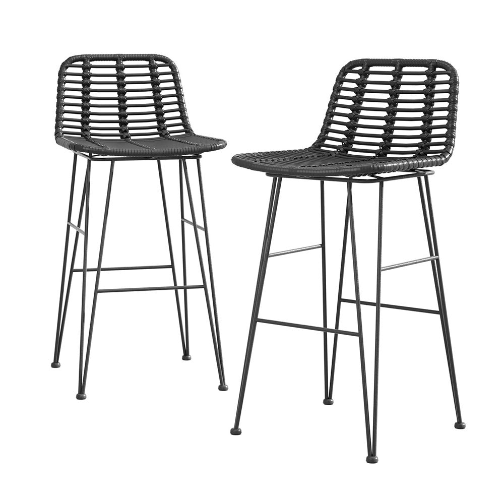 Gardeon 2 Piece Outdoor Bar Stools Wicker Dining Rattan Chair Black - Outdoorium