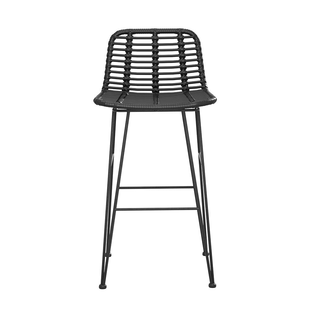 Gardeon 2 Piece Outdoor Bar Stools Wicker Dining Rattan Chair Black - Outdoorium