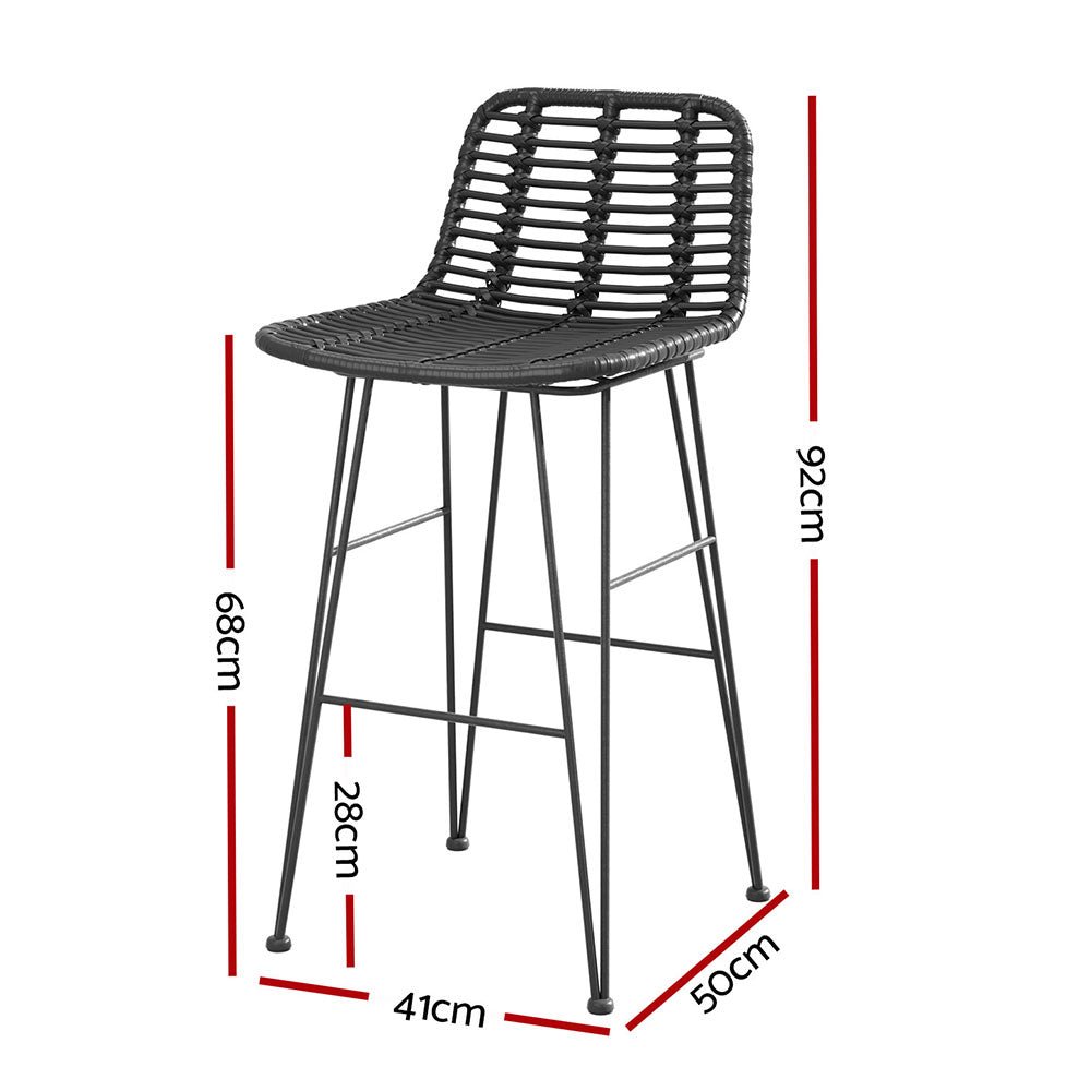 Gardeon 2 Piece Outdoor Bar Stools Wicker Dining Rattan Chair Black - Outdoorium