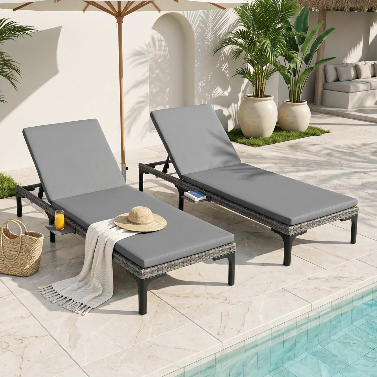Gardeon 2-Piece PE Rattan Sun Lounger Set with Rain Cover - Grey