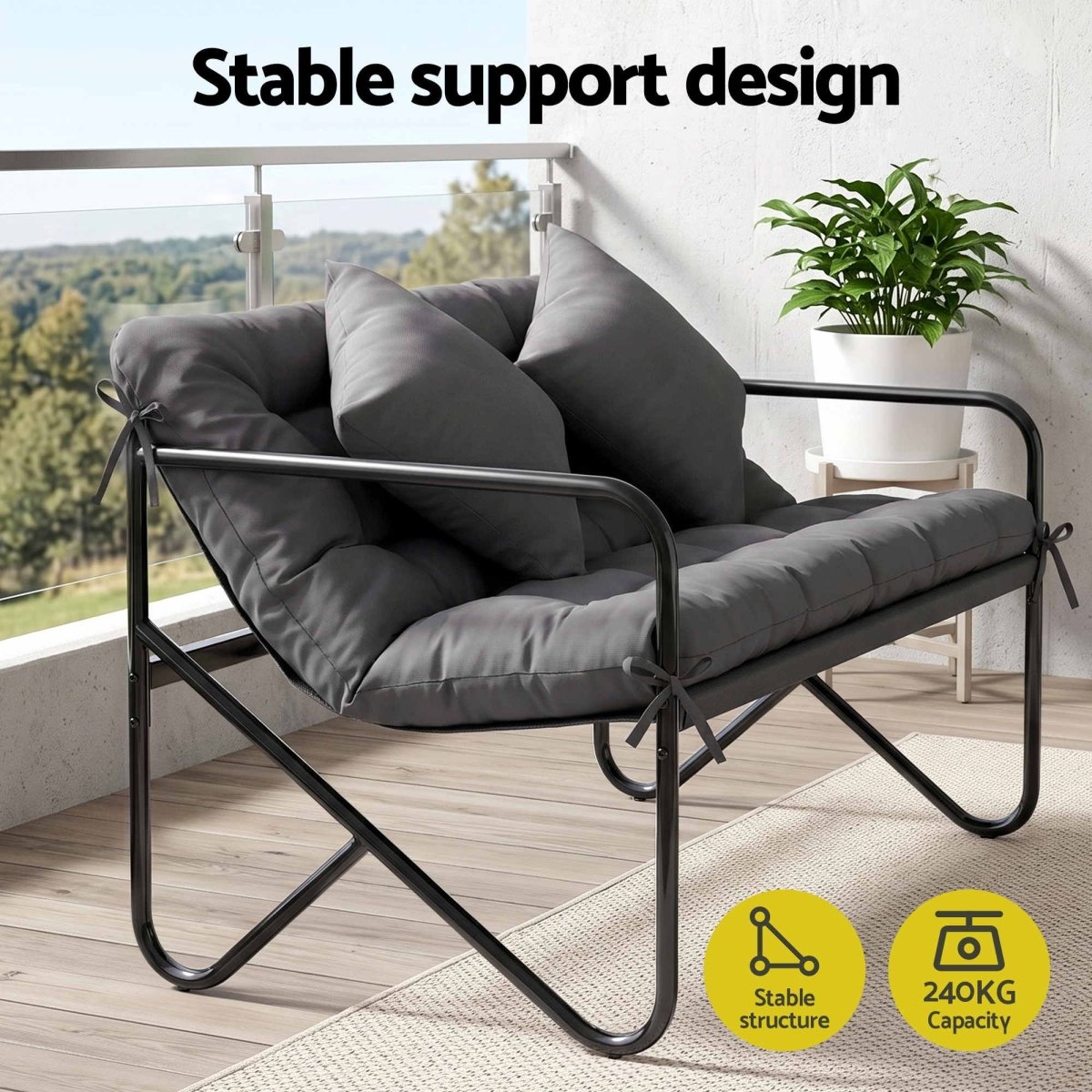 Gardeon 2-Seater Garden Bench with Cushion 118cm - Black