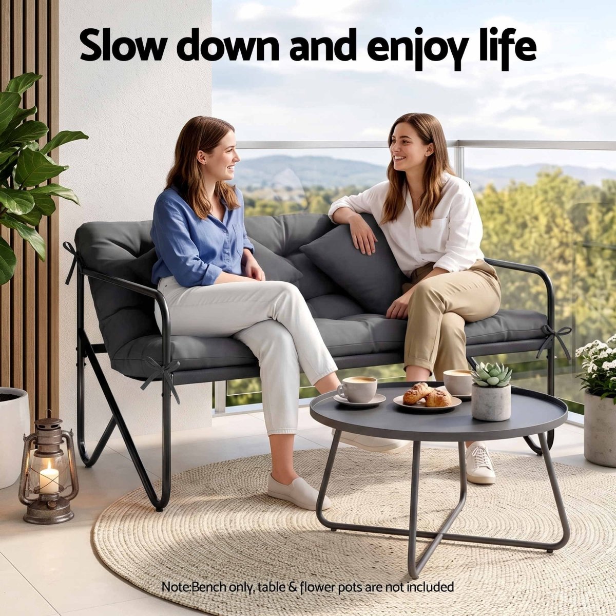 Gardeon 2-Seater Garden Bench with Cushion 118cm - Black