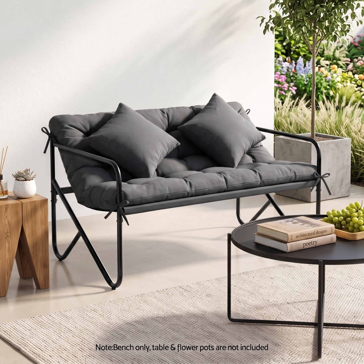 Gardeon 2-Seater Garden Bench with Cushion 118cm - Black