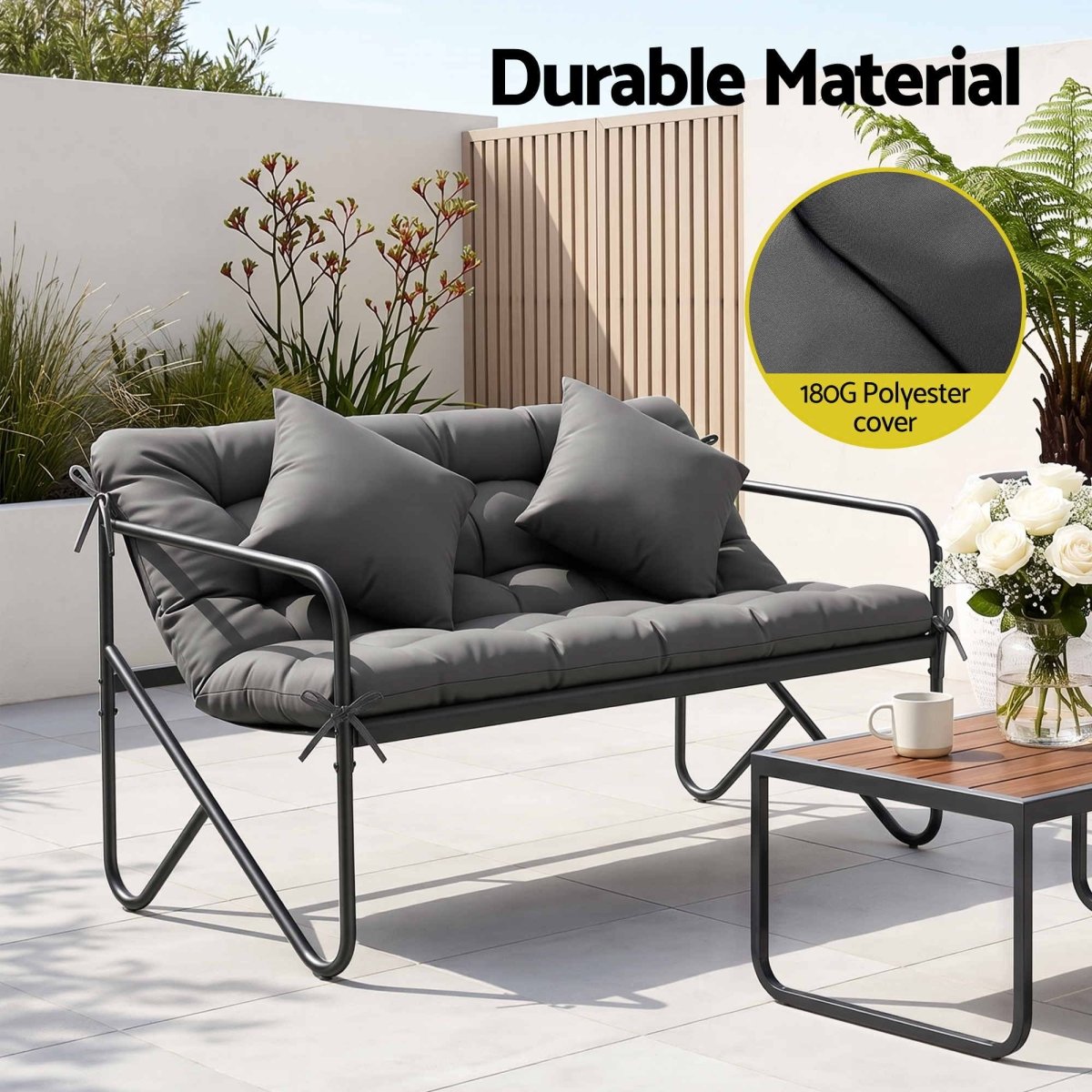 Gardeon 2-Seater Garden Bench with Cushion 118cm - Black