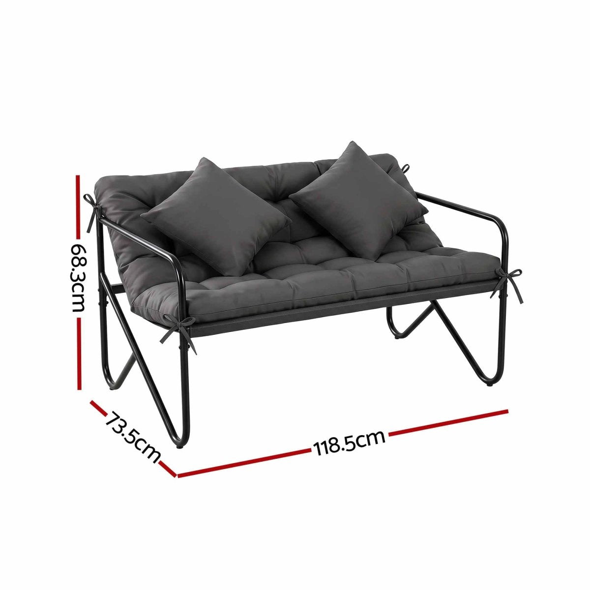 Gardeon 2-Seater Garden Bench with Cushion 118cm - Black
