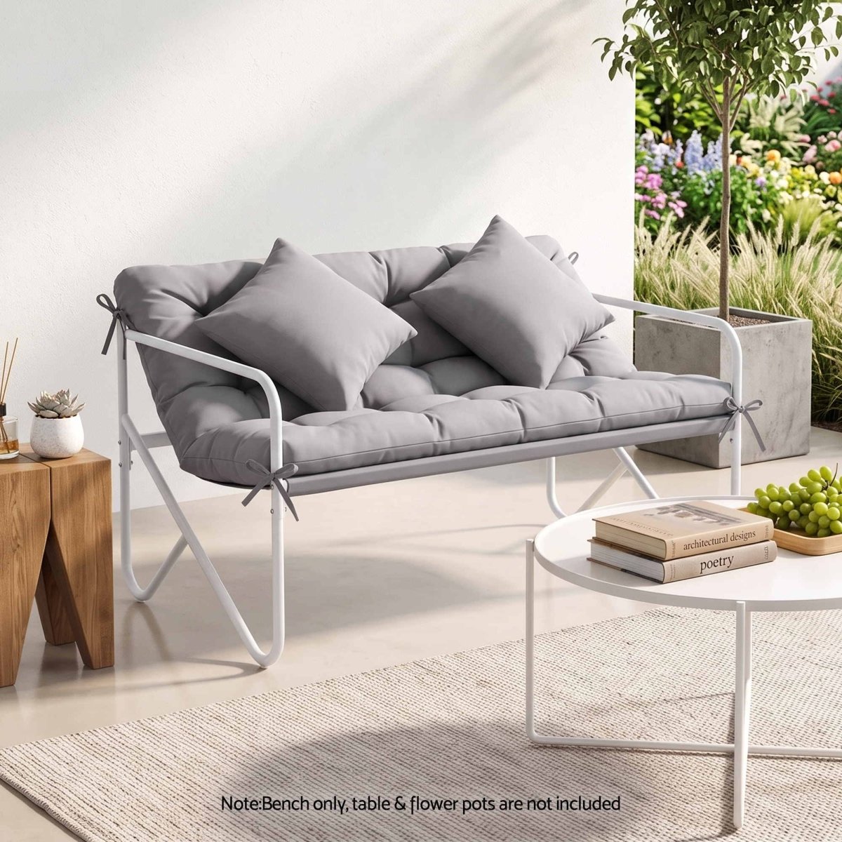 Gardeon 2-Seater Garden Bench with Cushion 118cm - Grey