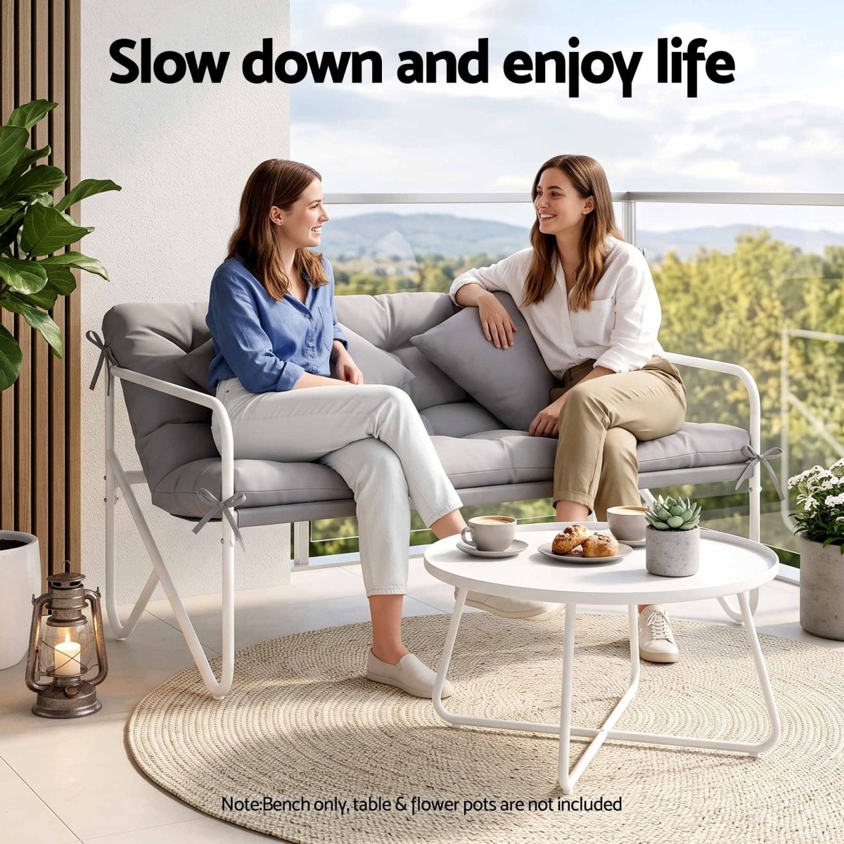 Gardeon 2-Seater Garden Bench with Cushion 118cm - Grey