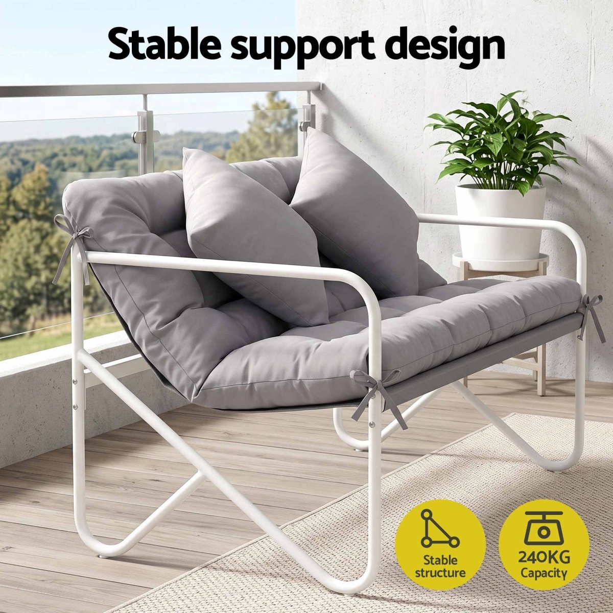 Gardeon 2-Seater Garden Bench with Cushion 118cm - Grey