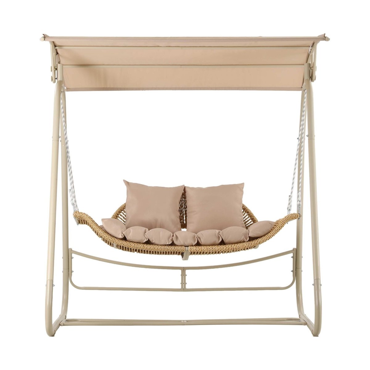 Gardeon 2-Seater Rattan Outdoor Swing Chair with Canopy – Beige – view 3