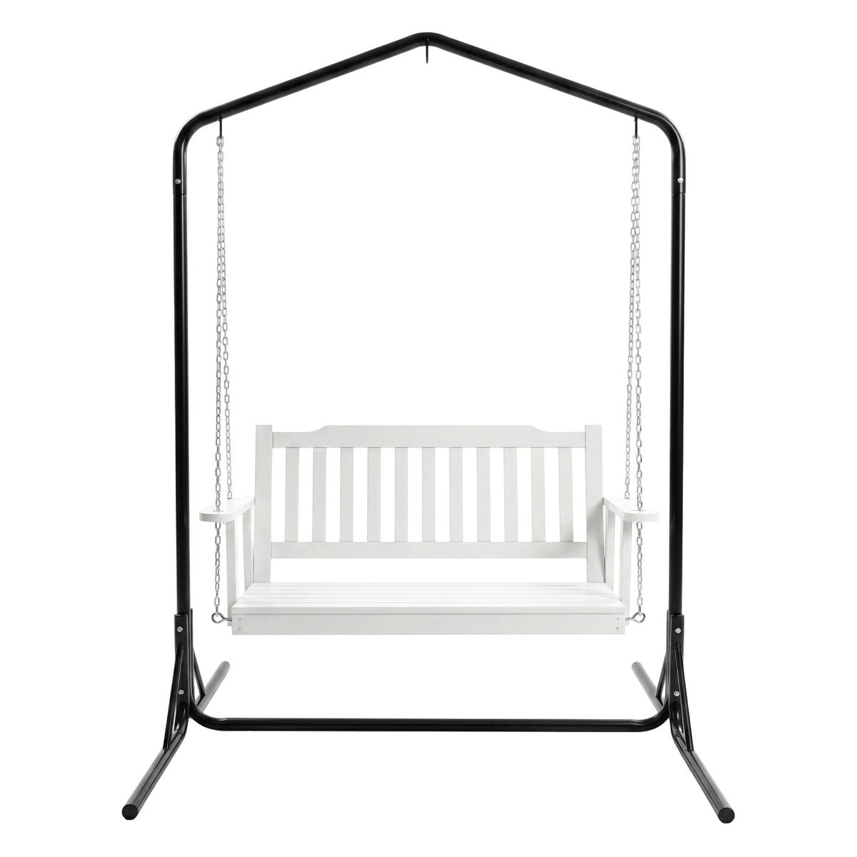 Gardeon 2-Seater Wooden Outdoor Swing Chair with Stand – White – view 3