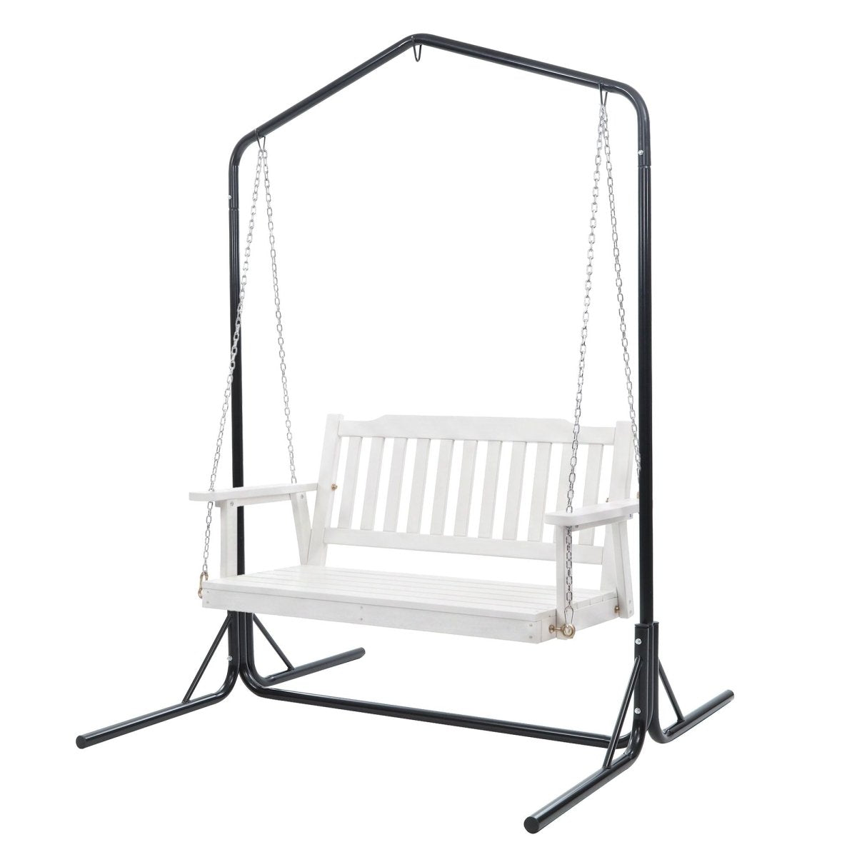 Gardeon 2-Seater Wooden Outdoor Swing Chair with Stand – White – view 8