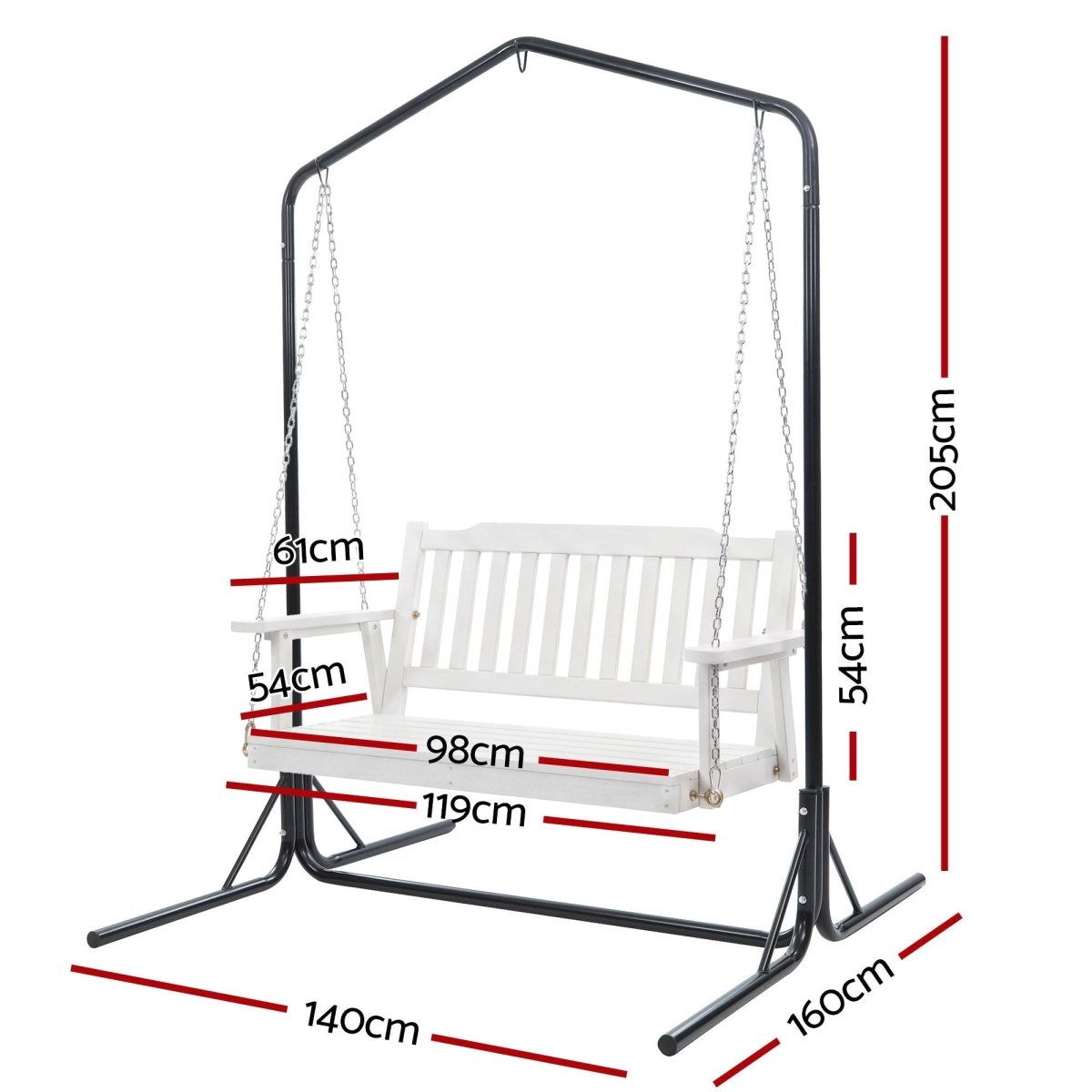 Gardeon 2-Seater Wooden Outdoor Swing Chair with Stand – White – view 2