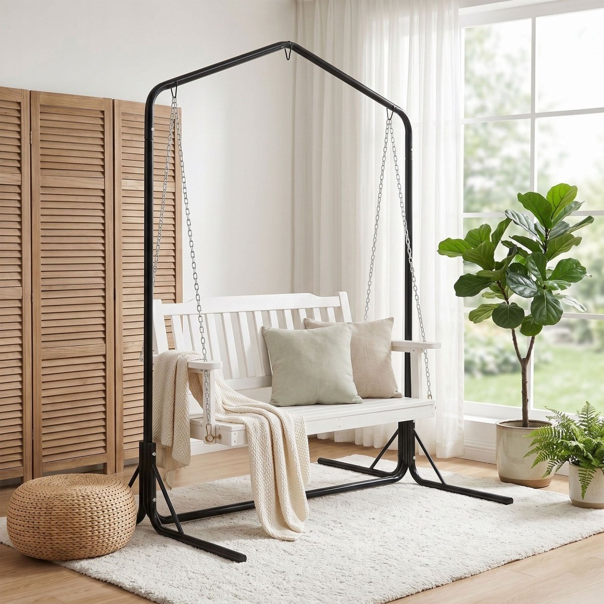 Gardeon 2-Seater Wooden Outdoor Swing Chair with Stand – White – view 7