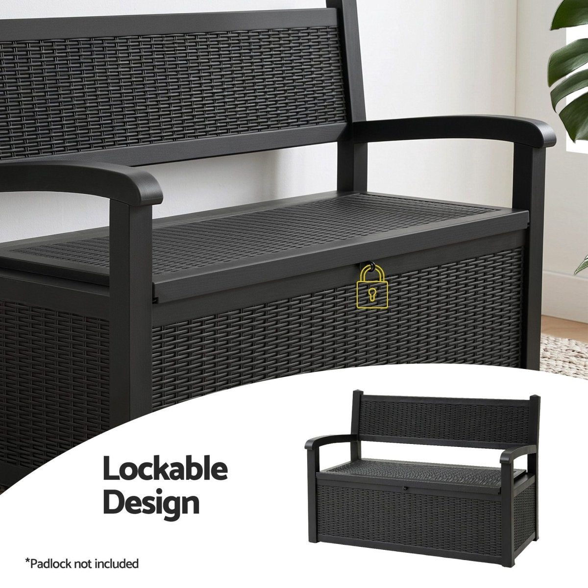 Gardeon 254L Outdoor Storage Bench with Backrest - Black – product gallery image 6