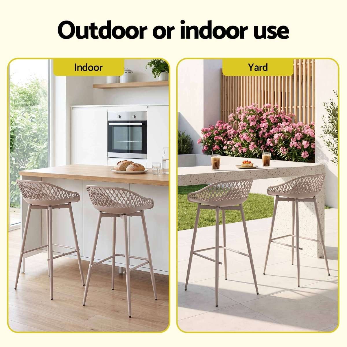Gardeon 2PC Outdoor Bar Stools Plastic Metal Dining Chair Patio Furniture Coffee | Furniture > Bar Stools & Chairs > Table & Bar Stools