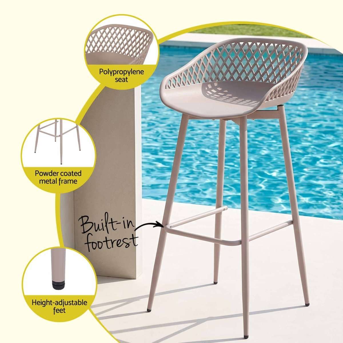 Gardeon 2PC Outdoor Bar Stools Plastic Metal Dining Chair Patio Furniture Coffee | Furniture > Bar Stools & Chairs > Table & Bar Stools
