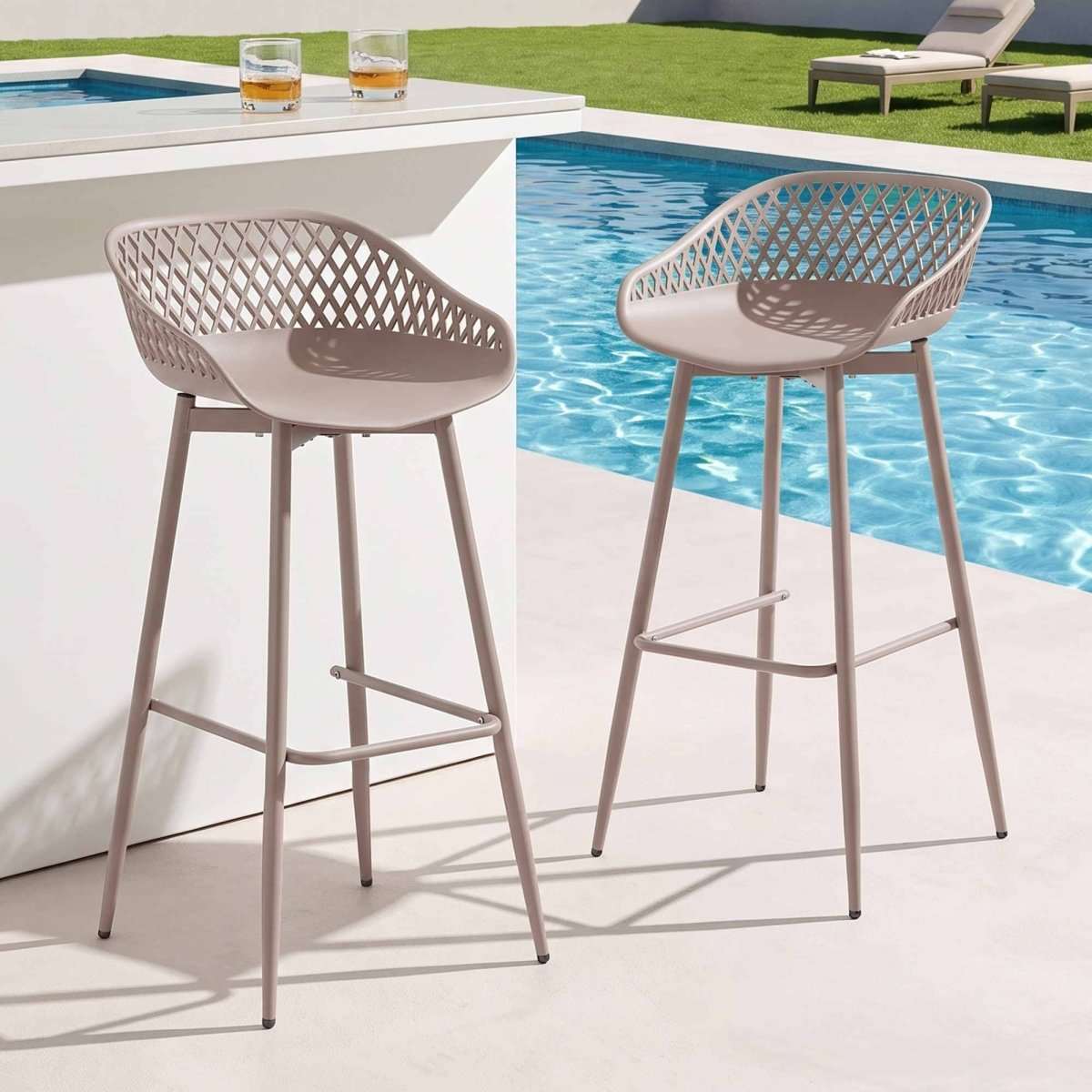 Gardeon 2PC Outdoor Bar Stools Plastic Metal Dining Chair Patio Furniture Coffee | Furniture > Bar Stools & Chairs > Table & Bar Stools