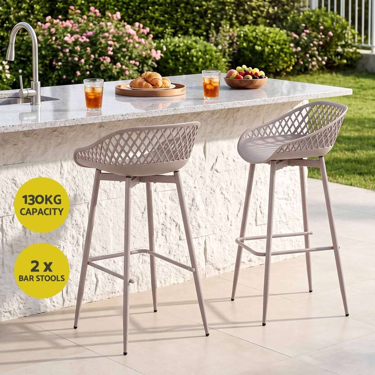 Gardeon 2PC Outdoor Bar Stools Plastic Metal Dining Chair Patio Furniture Coffee | Furniture > Bar Stools & Chairs > Table & Bar Stools