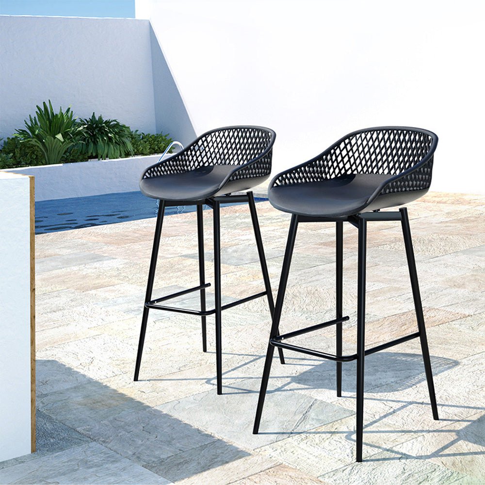 Gardeon 2PC Outdoor Bar Stools Plastic Metal Dining Chair Patio Furniture Garden - Outdoorium