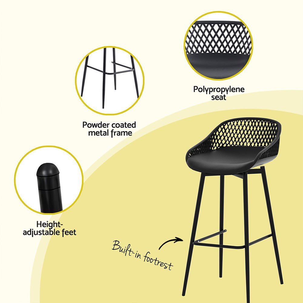 Gardeon 2PC Outdoor Bar Stools Plastic Metal Dining Chair Patio Furniture Garden - Outdoorium