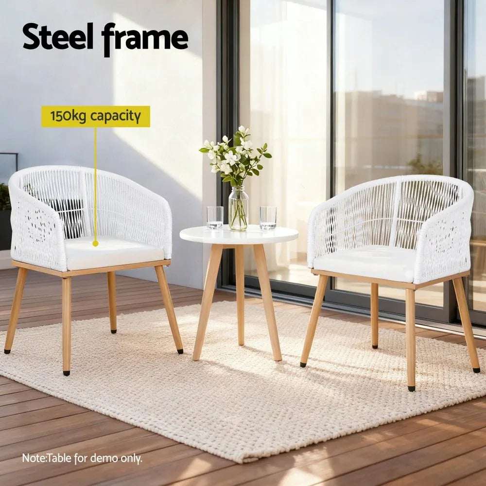 Gardeon 2PC Outdoor Dining Chairs Wicker Chair Patio Furniture Garden Steel White | Furniture > Outdoor > Outdoor Chairs