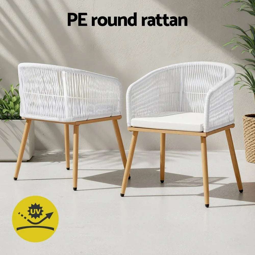 Gardeon 2PC Outdoor Dining Chairs Wicker Chair Patio Furniture Garden Steel White | Furniture > Outdoor > Outdoor Chairs