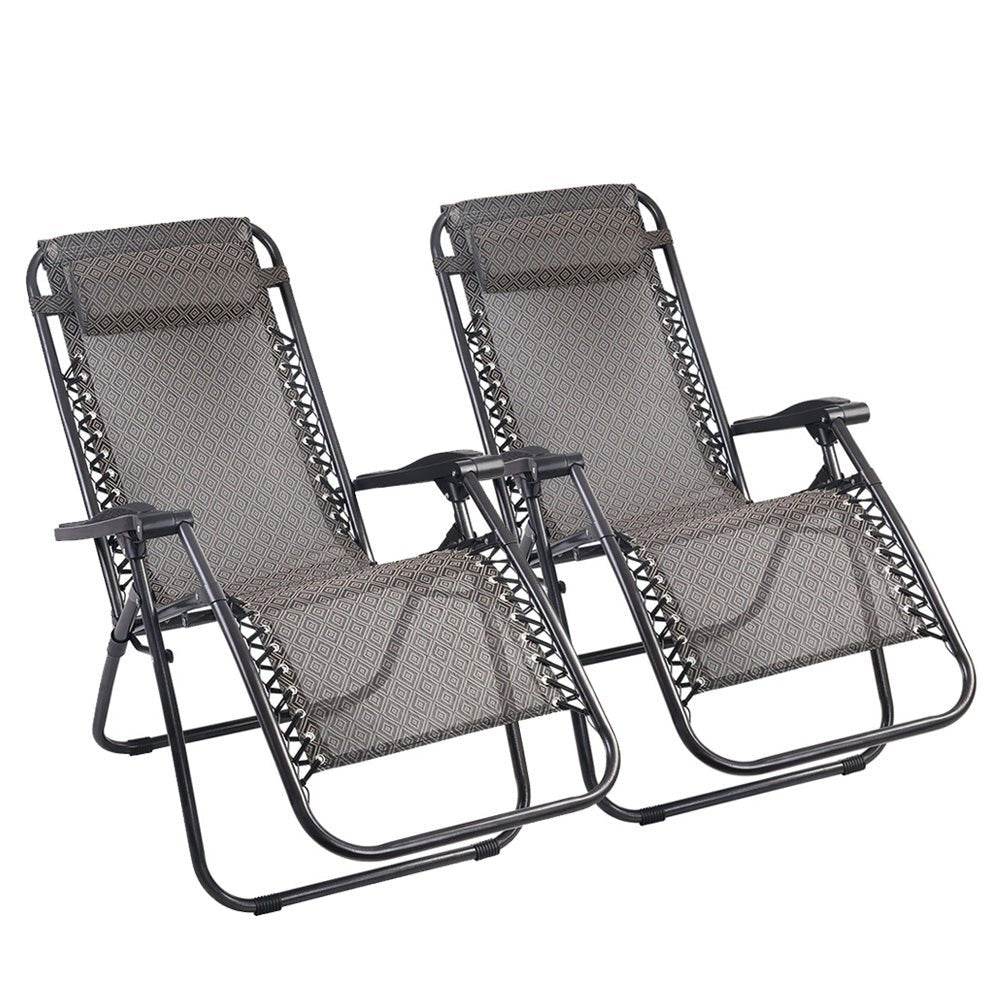 Gardeon 2PC Zero Gravity Chair Folding Outdoor Recliner Adjustable Sun Lounge Camping Beige - Outdoorium