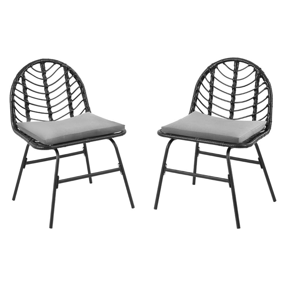 Gardeon 2x Outdoor Chairs Dining Chair Lounge Wicker Patio Furniture Black - Outdoorium