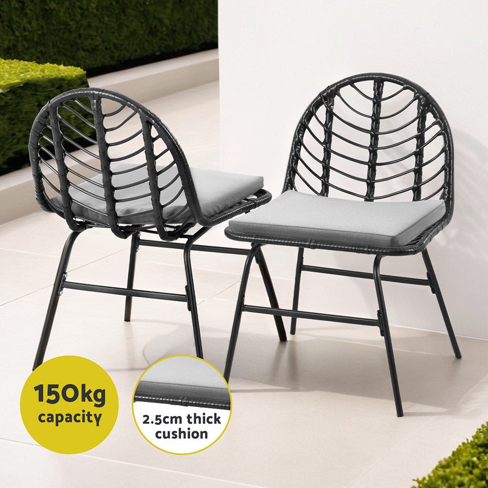 Gardeon 2x Outdoor Chairs Dining Chair Lounge Wicker Patio Furniture Black - Outdoorium