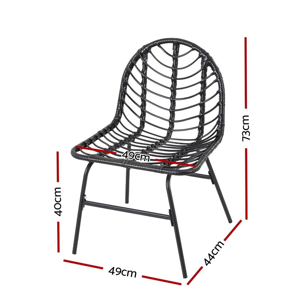 Gardeon 2x Outdoor Chairs Dining Chair Lounge Wicker Patio Furniture Black - Outdoorium