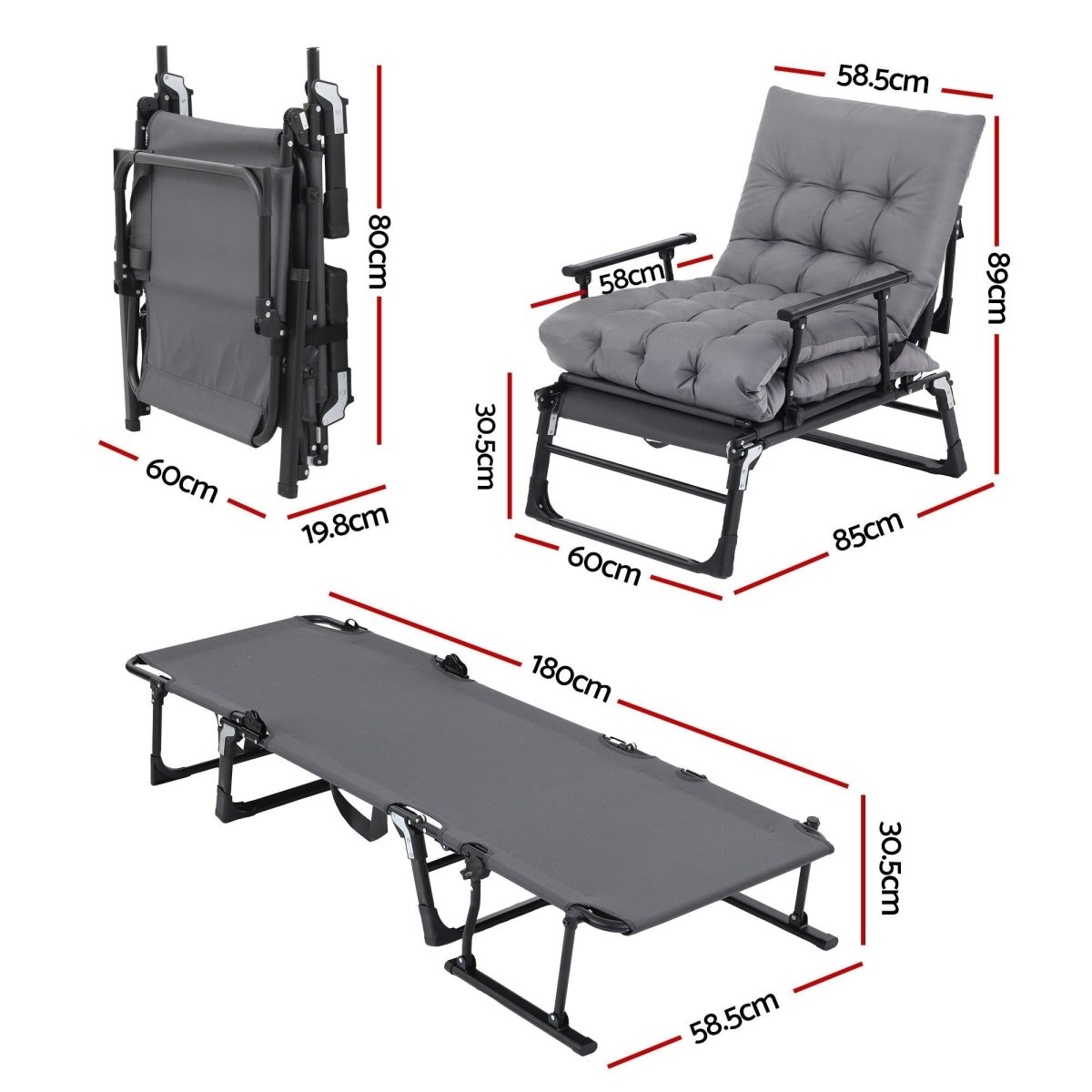 Gardeon grey folding sun lounger adjustable recliner view