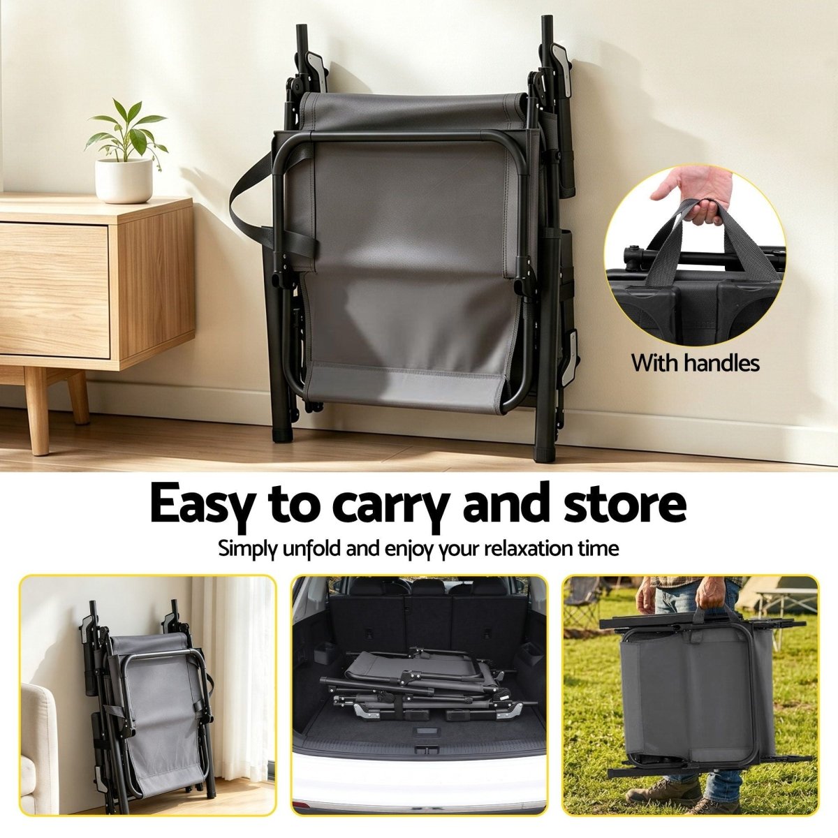 Gardeon portable folding sun lounger folded view