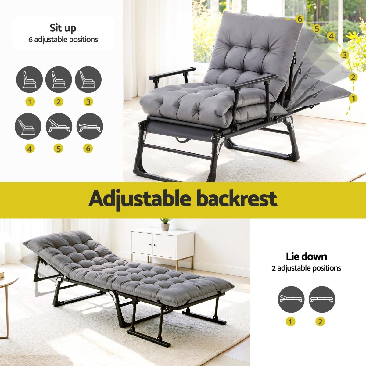 Gardeon padded sun lounger cushion detail