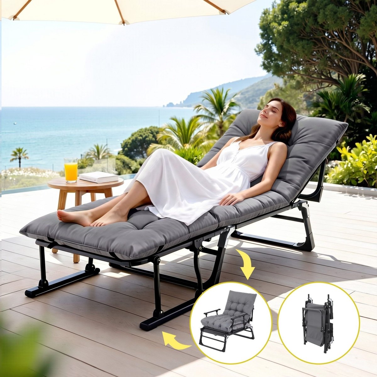 Gardeon 3-in-1 folding sun lounger and recliner in grey
