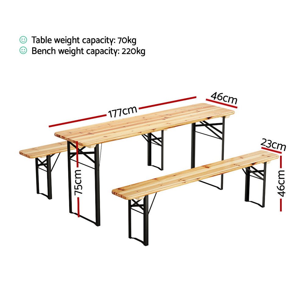 Gardeon 3 PCS Outdoor Furniture Dining Set Lounge Setting Patio Wooden Bench - Outdoorium