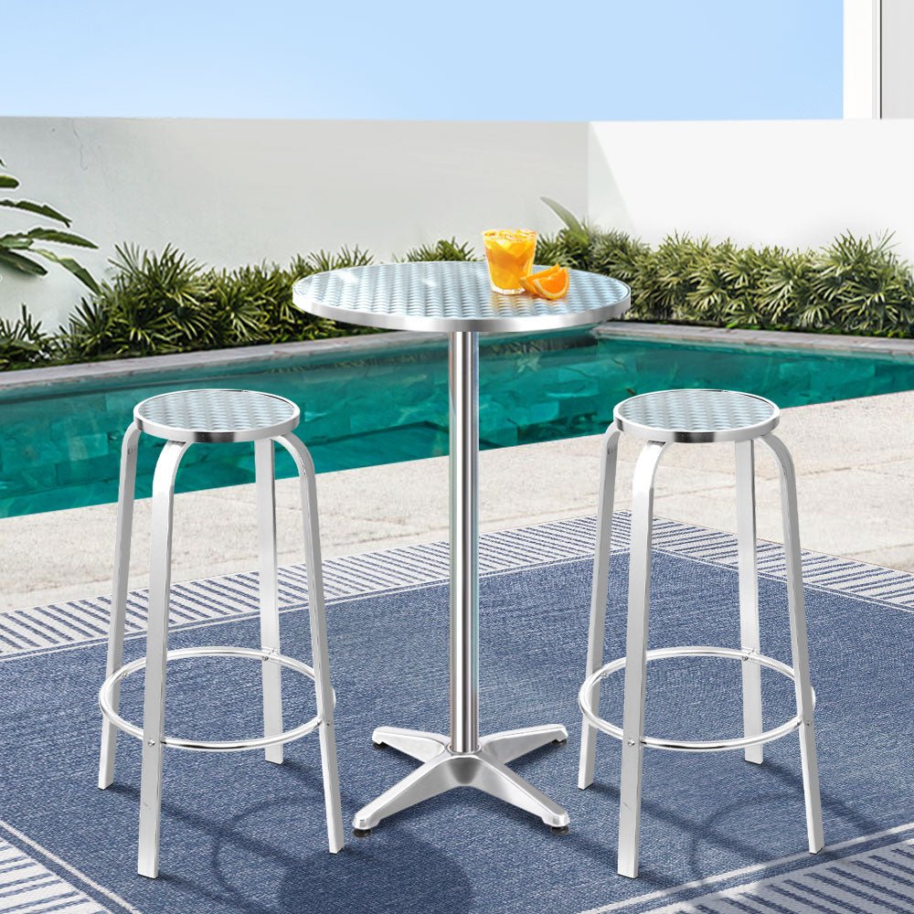Gardeon 3 - Piece Outdoor Bar Set Bistro Table Stools Adjustable Round Cafe | Outdoorium