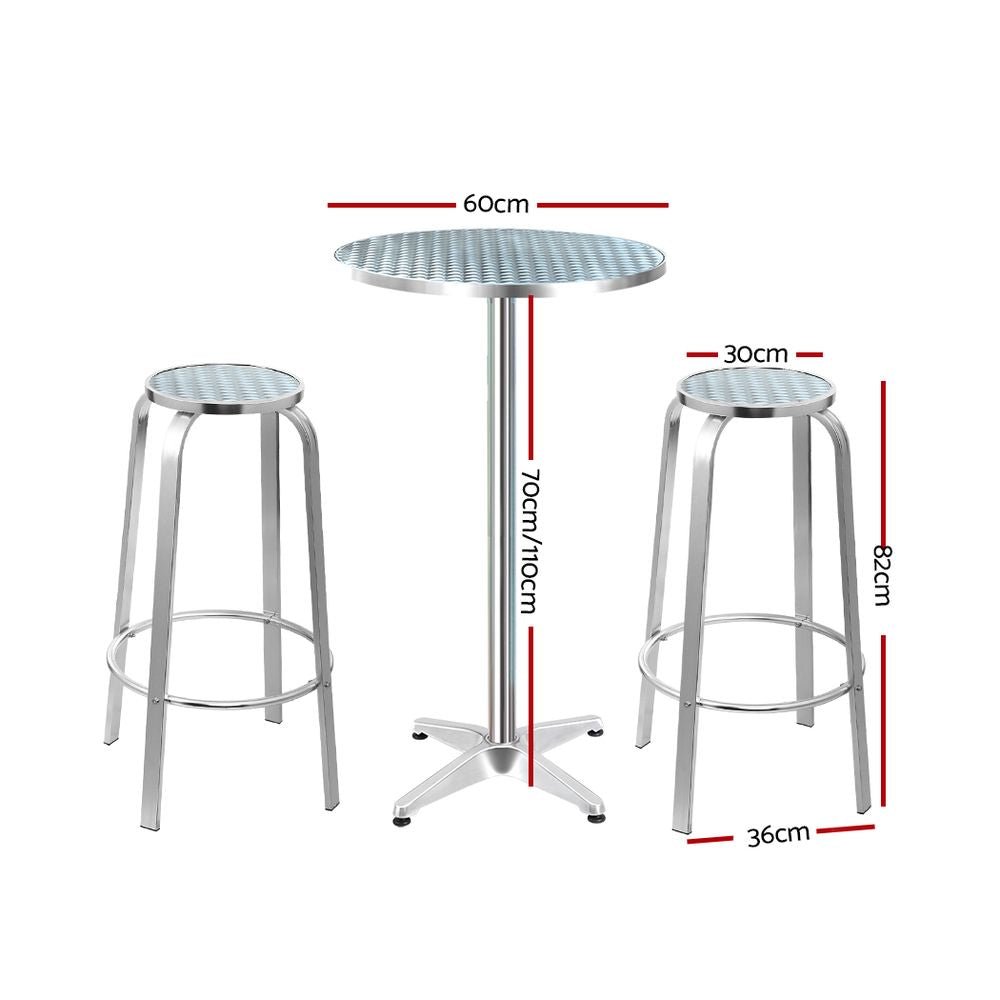 Gardeon 3 - Piece Outdoor Bar Set Bistro Table Stools Adjustable Round Cafe | Outdoorium