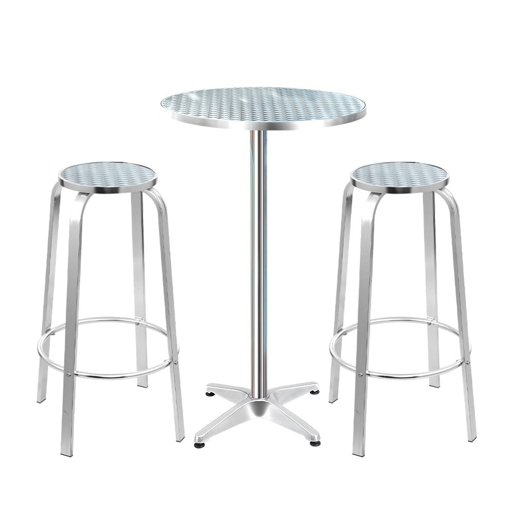 Gardeon 3 - Piece Outdoor Bar Set Bistro Table Stools Adjustable Round Cafe | Outdoorium