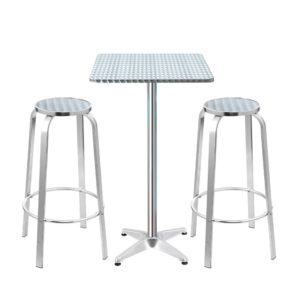 Gardeon 3 - Piece Outdoor Bar Set Bistro Table Stools Adjustable Square Cafe | Outdoorium