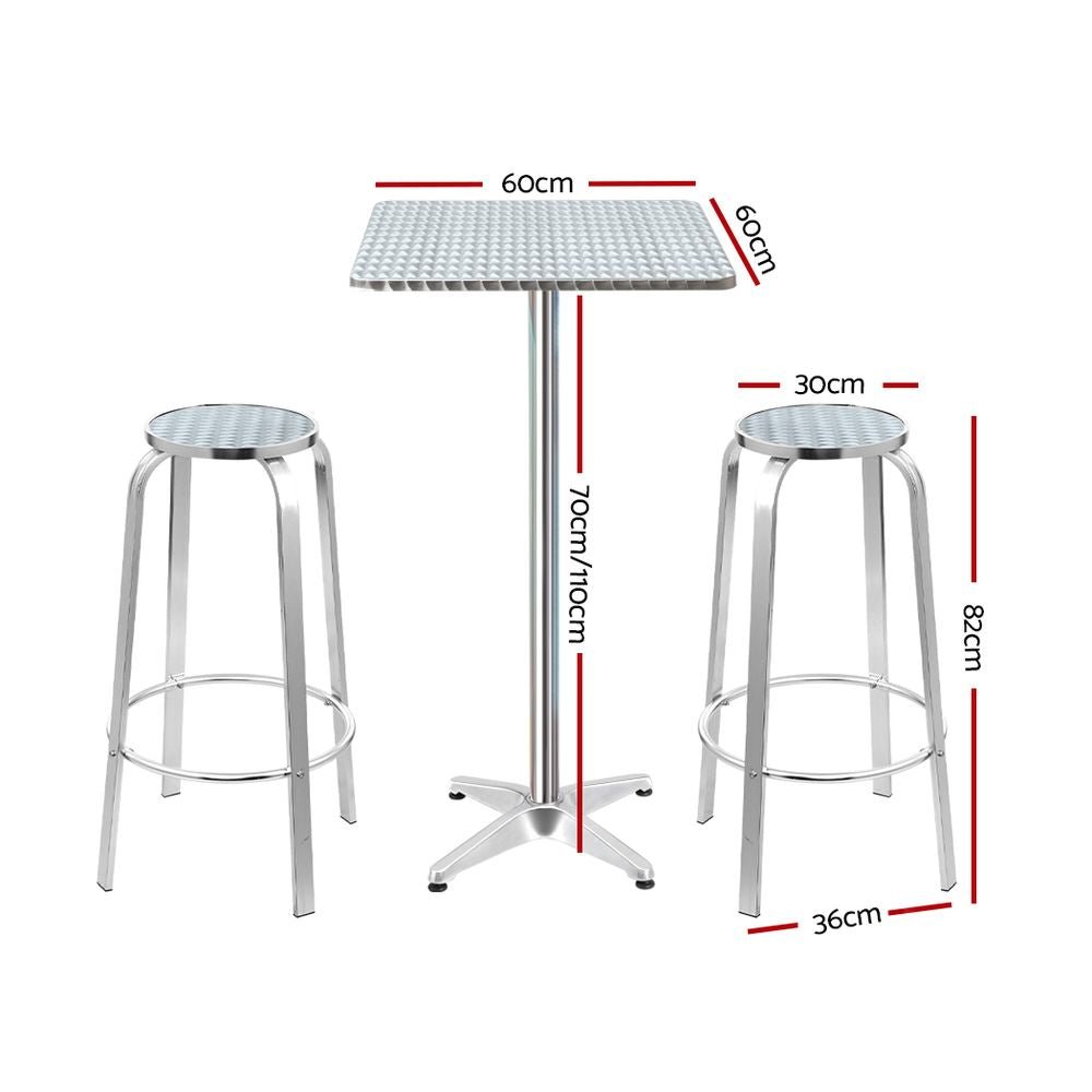 Gardeon 3 - Piece Outdoor Bar Set Bistro Table Stools Adjustable Square Cafe | Outdoorium