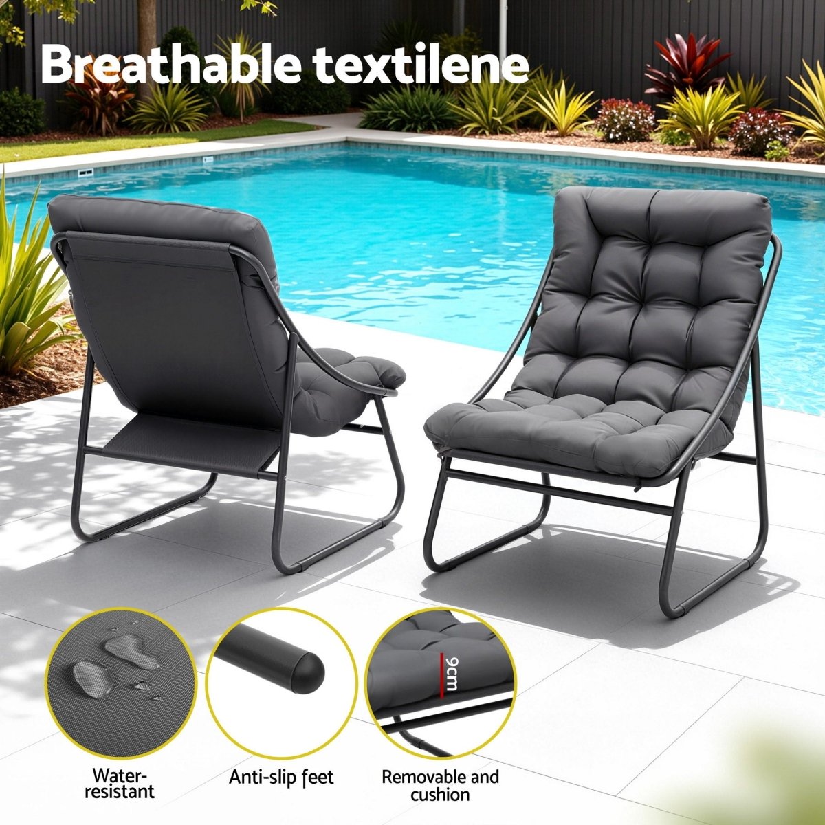 Gardeon 3-Piece Outdoor Bistro Set – Black & Grey – view 5