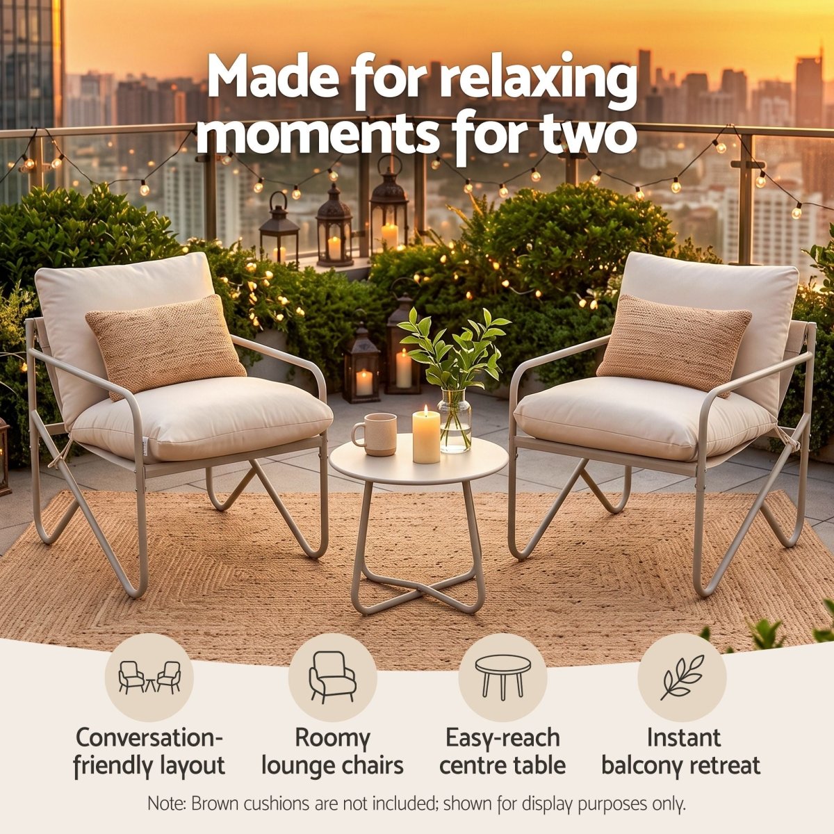 Gardeon 3-Piece Outdoor Bistro Set - Khaki