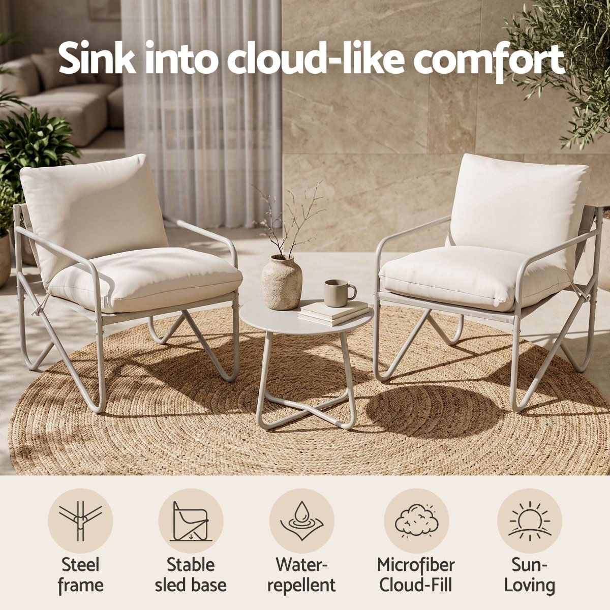 Gardeon 3-Piece Outdoor Bistro Set - Khaki
