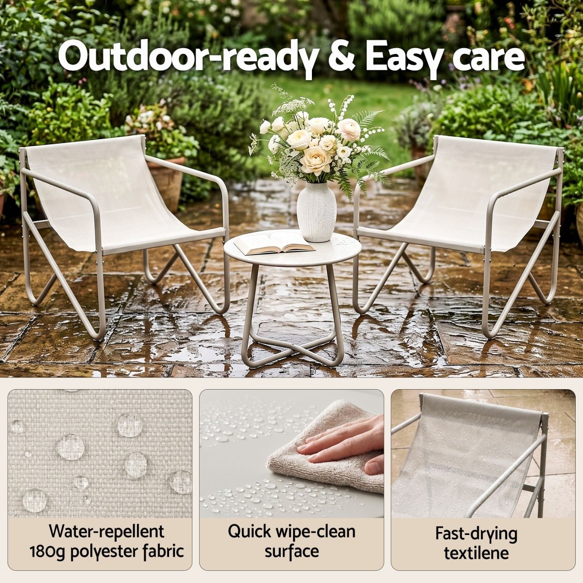 Gardeon 3-Piece Outdoor Bistro Set - Khaki