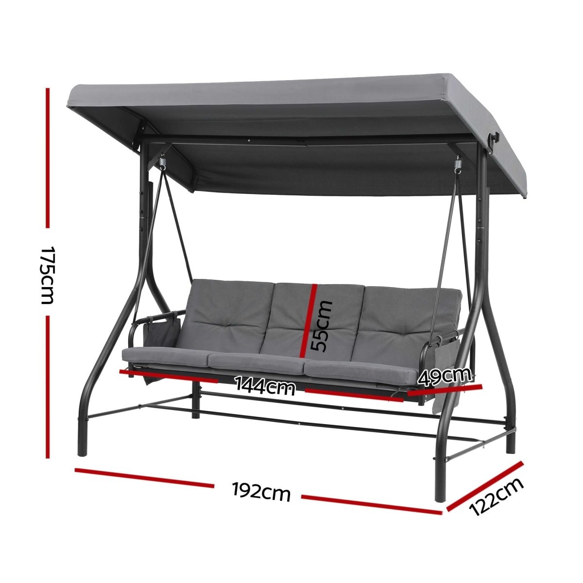 Gardeon grey convertible three-seater canopy swing chair - additional product image 3
